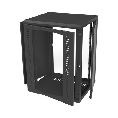 Gabinete para Montaje en Pared  Puerta de Cristal Templado  Cuerpo Fijo con Rack 19" de 16 Unidades