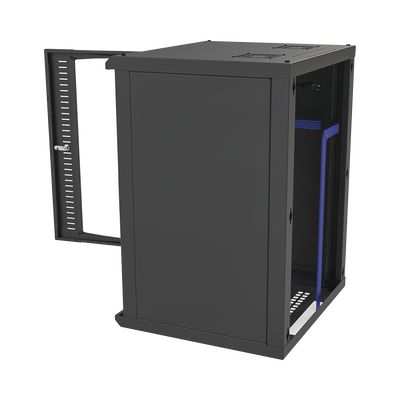 Gabinete para Montaje en Pared  Puerta de Cristal Templado  Cuerpo Fijo con Rack 19" de 16 Unidades