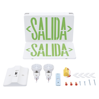 Letrero de Emergencia LED DUAL de SALIDA con Luz de Emergencia/Montaje Universal (pared  lateral o Techo)/Batería de Respaldo Incluida
