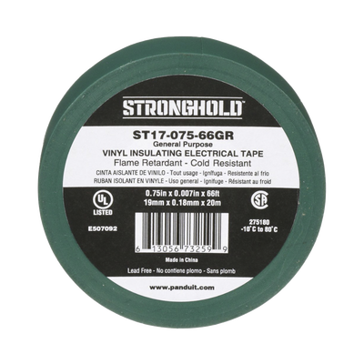 Cinta Eléctrica STRONGHOLD para Aislar  de PVC  Uso General Reparación y Mantenimiento  Grosor de 0.18mm (7 mil)  Ancho de 19mm  y 20.12m de Largo  Color Verde