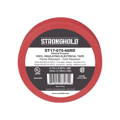 Cinta Eléctrica STRONGHOLD para Aislar  de PVC  Uso General Reparación y Mantenimiento  Grosor de 0.18mm (7 mil)  Ancho de 19mm  y 20.12m de Largo  Color Rojo