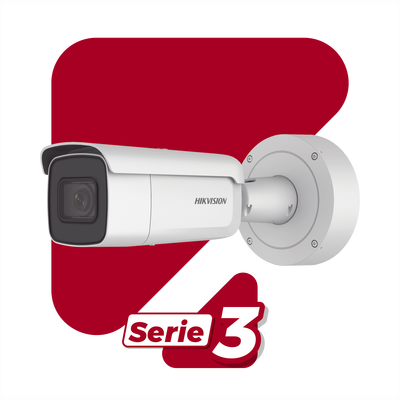 Bala IP 8 Megapixel (4K) / Lente Mot. 2.7 a 13.5 mm / 60 mts IR EXIR / Videoanalíticos / AcuSense / DarkFighter / Exterior IP66 / IK10 / WDR 120 dB / PoE+ / Entrada y salida de Audio y Alarmas