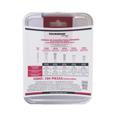 Kit para Sistemas de Fijación en Concreto  Taquetes con doble expansión y guía incluida para fácil instalación (104 piezas)