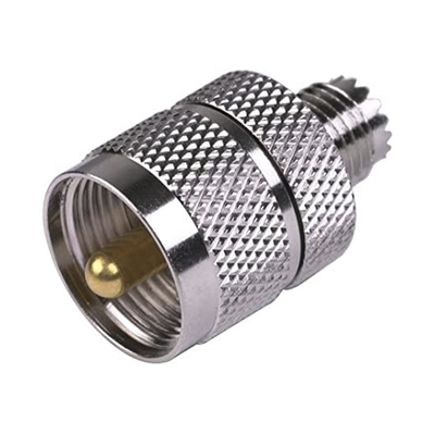 Adaptador en Línea de Conector Mini UHF Hembra a UHF Macho (PL-259)  Níquel/ Oro/ Teflón.