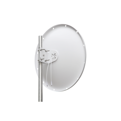 Antena Direccional con Frecuencia Extendida / 4.8 - 6.5 GHz / 28 dBi /  Jumper incluido con conector  SMA-Macho Inverso / Polaridad en 90º y 45º / Montaje incluido para torre o mástil