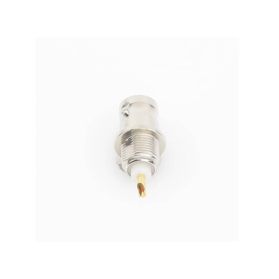 Conector BNC Hembra de Montaje Frontal D-Plano  Soldable  Rondana de Seguridad  Níquel/ Oro/ Delrin.