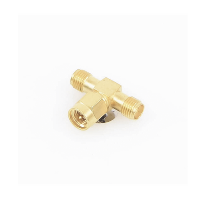 Adaptador en T  de Conector SMA Macho a Doble SMA Hembras  Oro/ Oro/ Teflón.