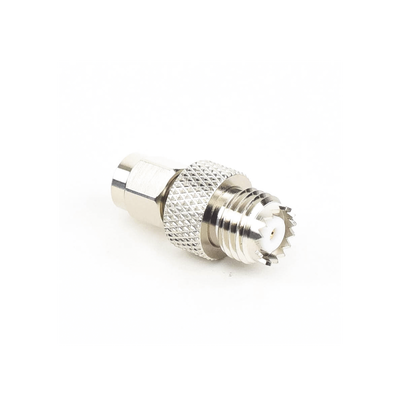 Adaptador en Línea  de Conector SMA Macho a Mini-UHF Hembra  Níquel/ Oro/ Teflón.Au/Teflón.