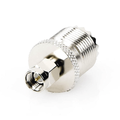 Adaptador en Línea  de Conector SMA Macho a UHF Hembra (SO-239)  Níquel/ Oro/ Teflón.