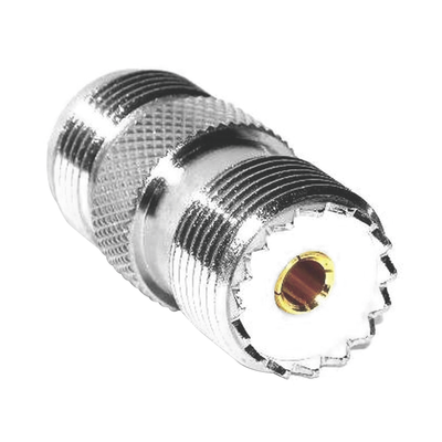 Adaptador en Línea de Conector N Hembra a UHF Hembra (SO-239)  Plata/ Oro/ Teflón.