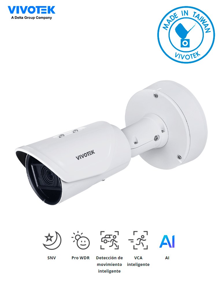 VIVOTEK IB9391-EHTV-v2 - Cámara IP Bullet Exterior 8 Megapixele 4K  Lente varifocal 4.4-10.2mm  Luz IR Smart 50mts  WDR Pro  Analiticas Smart VCA  Deep Search  SNV II  Ciberprotección  Audio  DI/DO  IP67  IK10  NEMA 4x  ONVIF  NDAA