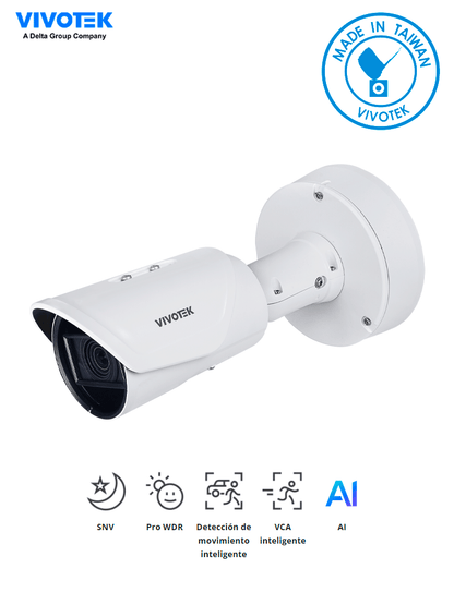 VIVOTEK IB9391-EHTV-v2 - Cámara IP Bullet Exterior 8 Megapixele 4K  Lente varifocal 4.4-10.2mm  Luz IR Smart 50mts  WDR Pro  Analiticas Smart VCA  Deep Search  SNV II  Ciberprotección  Audio  DI/DO  IP67  IK10  NEMA 4x  ONVIF  NDAA