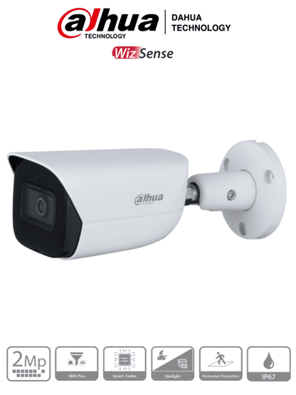 DAHUA HFW3241E-AS - Camara IP Bullet de 2 Megapixeles/ WizSense/ con Microfono Integrado/ Lente de 3.6 mm/ IR de 50 Metros/ SMD Plus/ IP67/ Ranura para MicroSD/ #UnicasPiezas