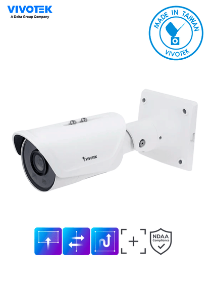 VIVOTEK IB837-HT - Cámara IP VORTEX Premium Series bullet exterior 5 MP  Lente varifocal 2.7-13.5mm  IR 50m  WDR Pro  IP66  IK10  NDAA  Almacenamiento 256GB  Advance AI
