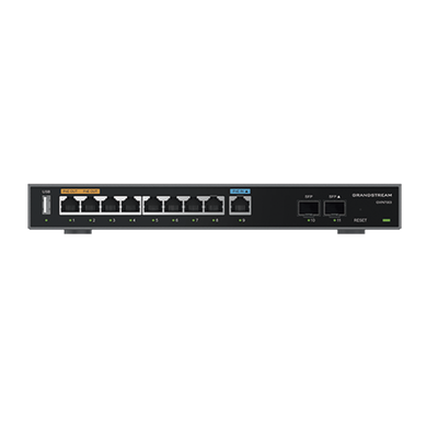 Router Gigabit VPN / Balanceador de cargas / 60 000 sesiones NAT /  9 puertos 10/100/1000 Mbps + 2 puertos SFP (WAN/LAN) / 1 puerto entrada PoE(af/at) / 2 puertos salida PoE (af/at) / Compatible con GWN Cloud.