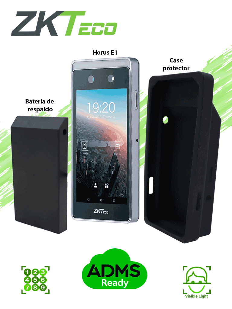 ZKTECO - HORUSE1BATTERY- Control de asistencia portátil con batería de respaldo y funda de protección / Soporta 6 000 rostros / 4G