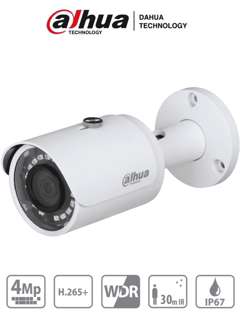 DAHUA IPC-HFW1431S - Camara IP Bullet de 4 Megapixeles/ Lente de 2.8mm/ 93 Grados de Apertura/ IR de 30 Mts/ WDR Real/ H.265+/ 3D DNR/ IP67/ PoE/