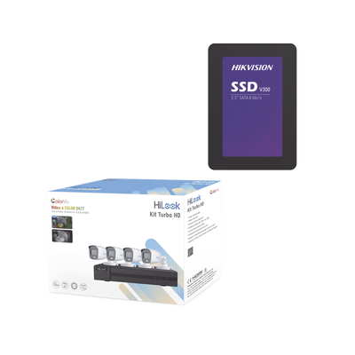 Kit TurboHD 1080p + SSD 1 TB / DVR 4 Canales / 4 Cámaras Bala ColorVu con Micrófono Integrado / Fuente de Poder / Accesorios de Instalación