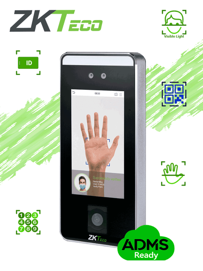ZKTECO SPEEDFACEV5LQR - Control de Acceso Facial / 6000 Rostros / 3000 Palmas / 10 000 Tarjetas ID 125 Khz / QR / Contraseñas / 200 000 Registros / Reconocimiento en 0.35 s / Algoritmo Anti-spoofing / TCP/IP / WIEGAND / RS-485 / #ZK11