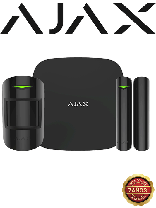 AJAX KIT STARTER B - Panel de  alarma Hub2Plus conexión Ethernet / WiFi / LTE  APP “AJAX PRO” iOS y Android   1 sensor de movimiento y 1 detector de puerta o ventana con entrada auxiliar en color Negro