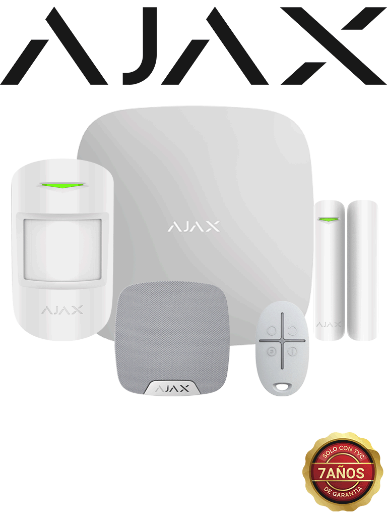 AJAX KIT RESIDENCIAL LIGHT - Panel de alarma Hub2Plus conexión Ethernet / WiFi / LTE  APP “AJAX PRO” iOS y Android   1 sensor de movimiento  1 detector para puerta o ventana  1 control remoto y una sirena interior inalámbrica color Blanco