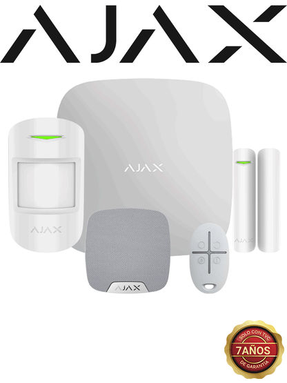 AJAX KIT RESIDENCIAL LIGHT - Panel de alarma Hub2Plus conexión Ethernet / WiFi / LTE  APP “AJAX PRO” iOS y Android   1 sensor de movimiento  1 detector para puerta o ventana  1 control remoto y una sirena interior inalámbrica color Blanco
