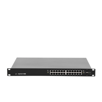 Switch EdgeMAX administrable de 24 puertos Gigabit con PoE+/PoE Pasivo 24V + 2 Puertos SFP  250 W