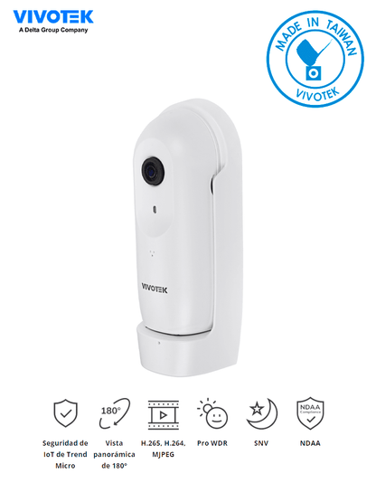 VIVOTEK CC9160-H - Cámara IP Panorámica para interior  2 MP  WDR Pro  Visión 180º  Ciberseguridad Trend Micro  Smart Stream III  Micrófono Integrado  Visión SNV  Conectores DI/DO  ONVIF #V1 #TM