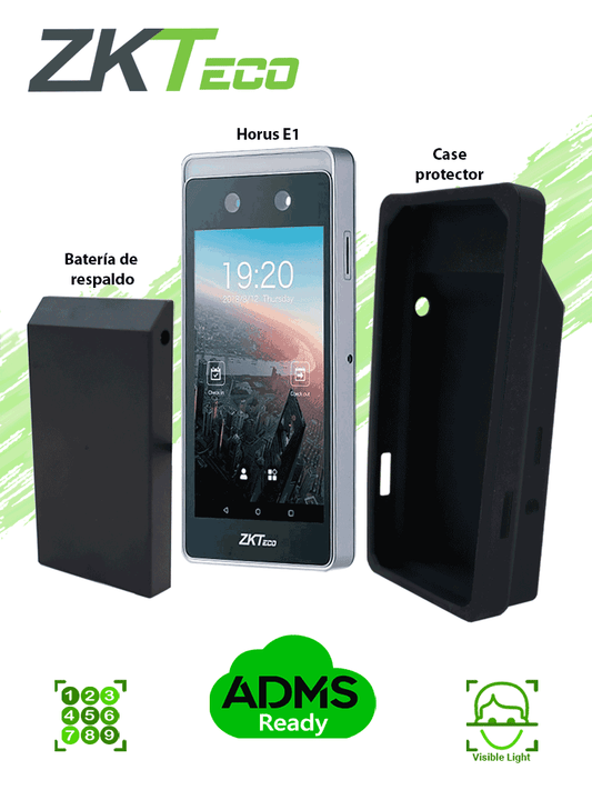 ZKTECO - HORUSE1BATTERY- Control de asistencia portátil con batería de respaldo y funda de protección / Soporta 6 000 rostros / 4G