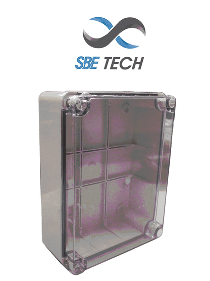 SBE TECH SBE-TR24019090 - Gabinete plástico para exteriores  cubierta transparente  24x19x9 cm  termoplástico auto extinguible  IP67  alta resistencia al impacto  color gris