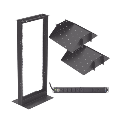 Kit de Rack Estándar 19"  24 UR con 2 Charolas  y PDU (8 tomas). Ideal para UPS y Servidores tipo Torre.