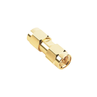Adaptador Tipo Barril  de Conector SMA Macho a SMA Macho  Oro/ Oro/ Teflón.â€‹