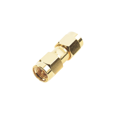 Adaptador Tipo Barril  de Conector SMA Macho a SMA Macho  Oro/ Oro/ Teflón.â€‹