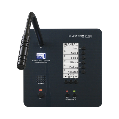 CONSOLA DE AVISOS MULTIZONA IP CON DISPLAY  MICRÓFONO Y GRABADOR DE MENSAJES