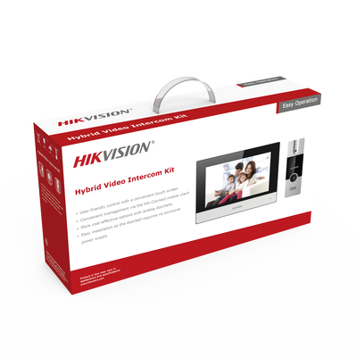 Kit de Videoportero Híbrido de Plastico / IP a 4 Hilos con Función de Llamada a App Hik-Connect / Monitor se Conecta a Internet por Cable o WiFi y por 4 Hilos al Frente de Calle / Expandible a Mas Equipos