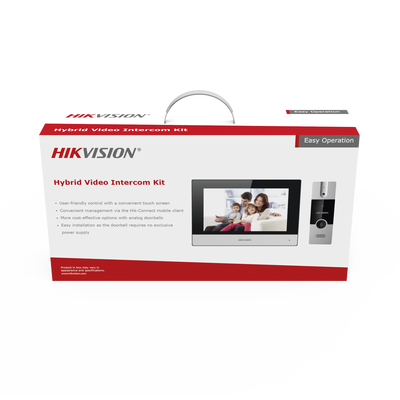 Kit de Videoportero Híbrido de Plastico / IP a 4 Hilos con Función de Llamada a App Hik-Connect / Monitor se Conecta a Internet por Cable o WiFi y por 4 Hilos al Frente de Calle / Expandible a Mas Equipos