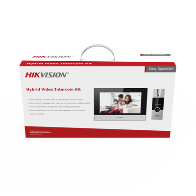 Kit de Videoportero Híbrido de Plastico / IP a 4 Hilos con Función de Llamada a App Hik-Connect / Monitor se Conecta a Internet por Cable o WiFi y por 4 Hilos al Frente de Calle / Expandible a Mas Equipos