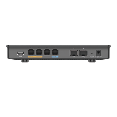 Router Gigabit VPN / Balanceador de cargas / 30 000 sesiones NAT /  4 puertos 10/100/1000 Mbps + 2 puertos SFP (WAN/LAN) / 1 puerto entrada PoE(af/at) / 2 puertos salida PoE (af/at) / Compatible con GWN Cloud.