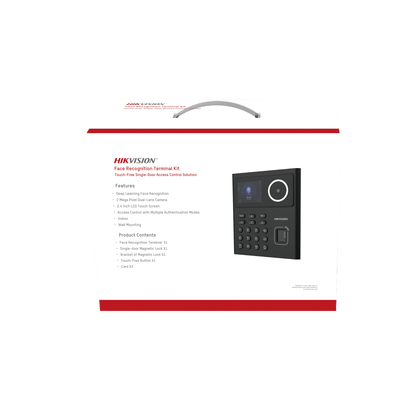 Kit WiFi de Control de Acceso Lite TODO INCLUIDO con Lector de Rostros  Tarjetas y Huellas / 500 Rostros / Compatible con App HIKConnect / Incluye Electroimán  Botón de Salida y Montajes Z y L para imán / HIK-IA