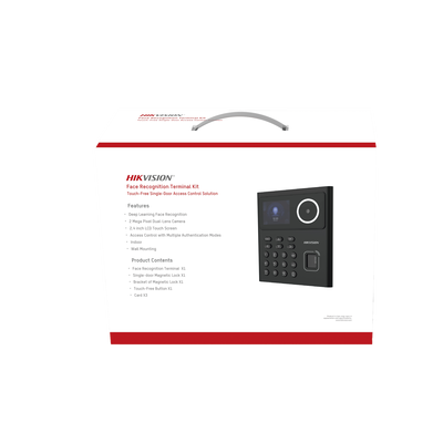 Kit WiFi de Control de Acceso Lite TODO INCLUIDO con Lector de Rostros  Tarjetas y Huellas / 500 Rostros / Compatible con App HIKConnect / Incluye Electroimán  Botón de Salida y Montajes Z y L para imán / HIK-IA