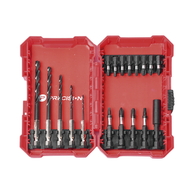 Juego de 18 Puntas y Brocas para Taladro  con Entrada Hexagonal de 1/4"  Incluye Estuche.