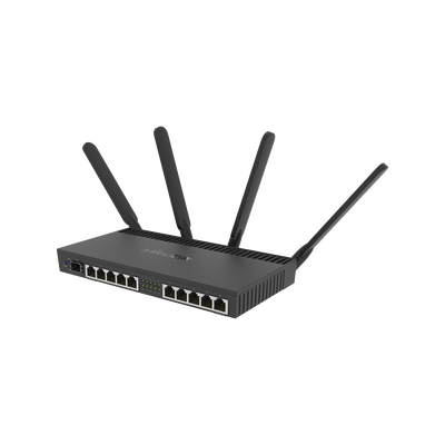 Router con Wi-Fi 4x4 MU-MIMO  hasta 2 watts de potencia  antenas de 3 dBi  10 puertos Gigabit  1 Puerto SFP+