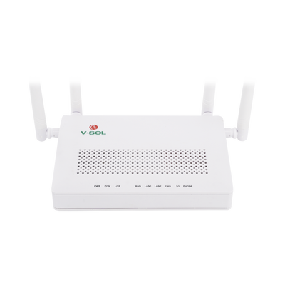 ONU Dual G/EPON con Wi-Fi AC de doble banda  1 puerto SC/UPC + 2 puertos LAN Gigabit + 1 puerto FXS
