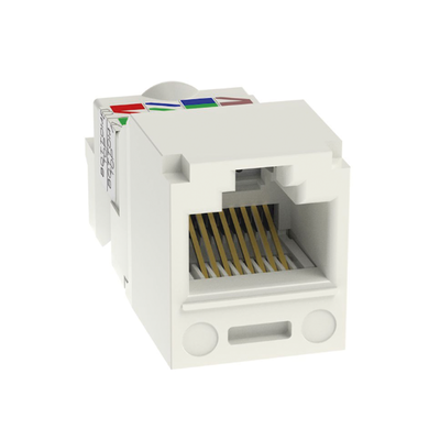 Conector Jack RJ45 Estilo TP  Mini-Com  Categoría 6  de 8 posiciones y 8 cables  Color Blanco Mate