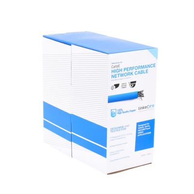 Bobina de cable de 305 metros Cat6  CM  24 AWG  Alto Rendimiento  ETL  UL  color azul  super flexible  para aplicaciones de videovigilancia  video HD  y redes de datos. Uso interior