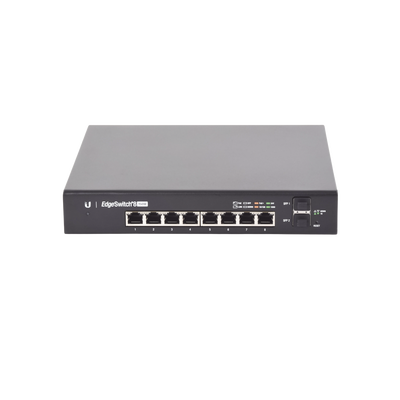 Switch EdgeMAX Administrable de 8 Puertos Gigabit con PoE+/PoE Pasivo 24V + 2 Puertos SFP  150 W