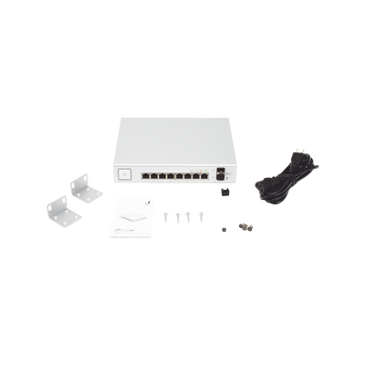 Switch UniFi Administrable de 8 Puertos Gigabit PoE+ 802.3at/af y PoE Pasivo 24V.