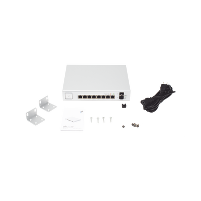 Switch UniFi Administrable de 8 Puertos Gigabit PoE+ 802.3at/af y PoE Pasivo 24V.