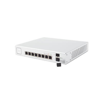 Switch UniFi Administrable de 8 Puertos Gigabit PoE+ 802.3at/af y PoE Pasivo 24V.