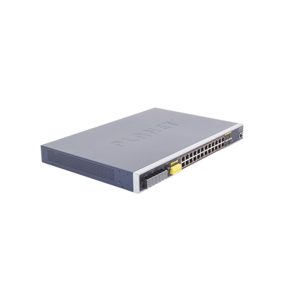 Switch PoE Industrial Capa 3  Con 24 Puertos PoE Gigabit  802.3af/at  4 Puertos SFP Compartidos 100 / 1000X  Soporta temperaturas extremas de -40 ~ 75°C